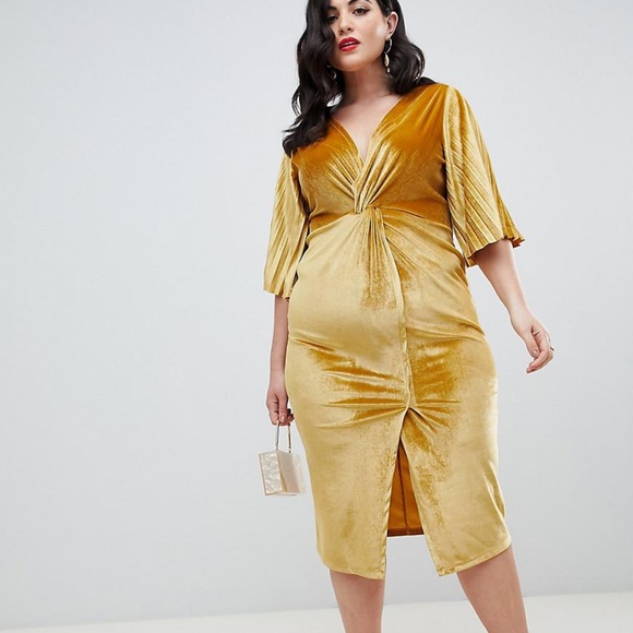 ASOS Curve Dresses & Skirts - ASOS DESIGN Curve velvet twist kimono sleeve midi
